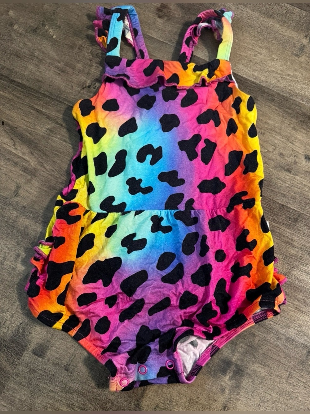B&R Rainbow Cheetah Bamboo Bubble Romper 2T VGUC